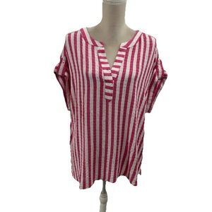 NWT Jane Delancey Lightweight Top Womens Plus 1XL Relaxed Fit White Pink Striped